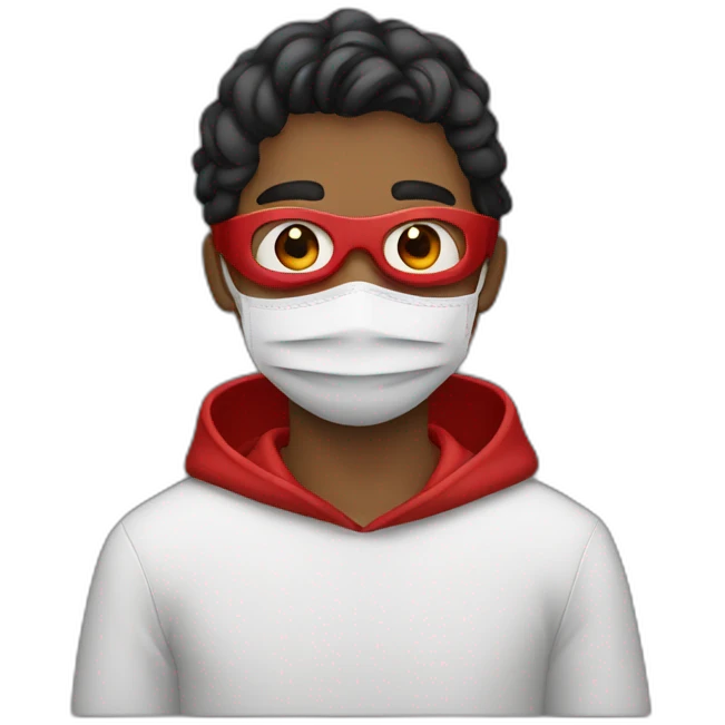 young man with a mask dressed in red emoji