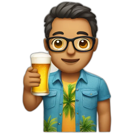 person wearing glasses alohashirt is holding beer emoji