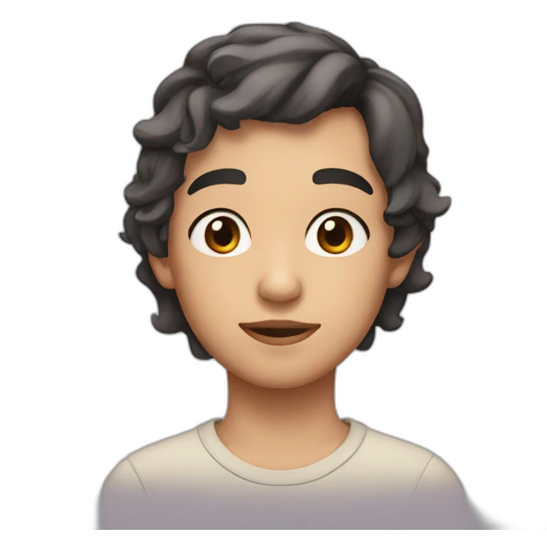 13 year old white kid with short black hair, brown eyes, regular nose, little eyebrows emoji