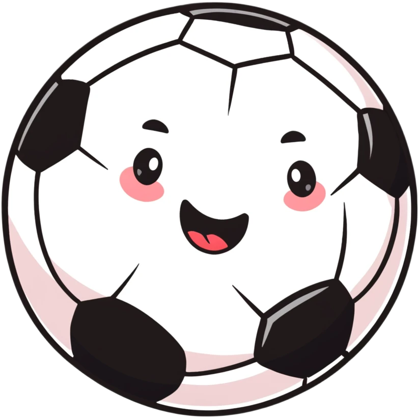 A cheerful soccer ball with a happy face and rosy cheeks emoji