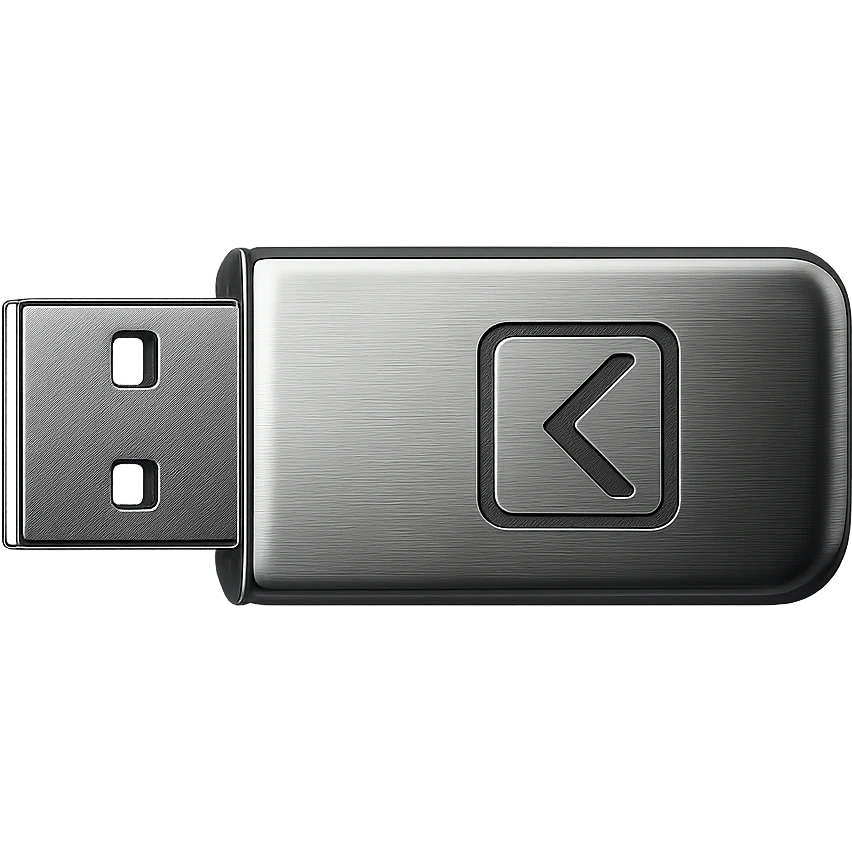 minimalist logo on a sleek metallic USB drive, modern branding gadget emoji