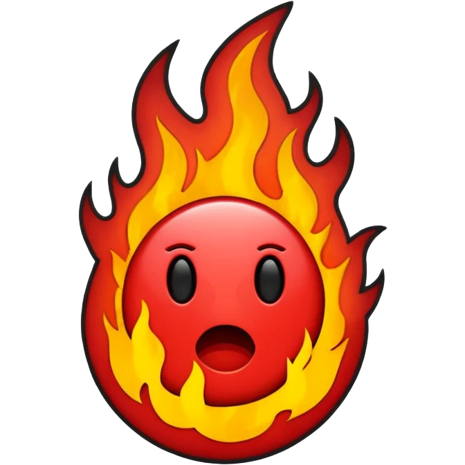 Minimalist emoji-style sticker of a bold exclamation mark surrounded by small flames or cracks. Black and dull red color palette, no outline.
 emoji