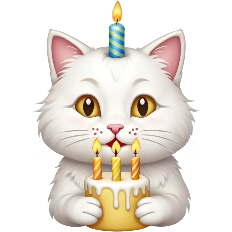 Happy cat blowing birthday candles emoji