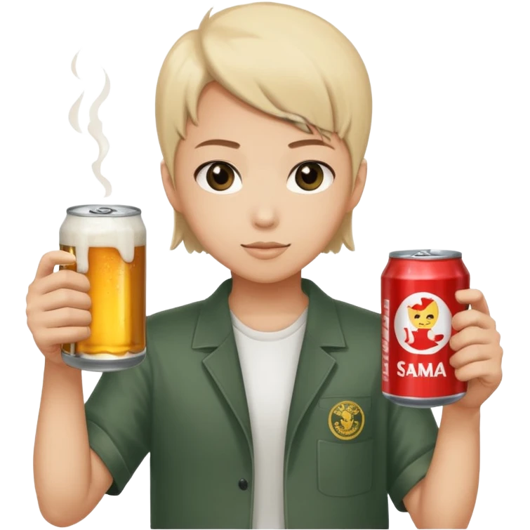 Un renard style manga qui tien une bierre marqué pmu sama emoji