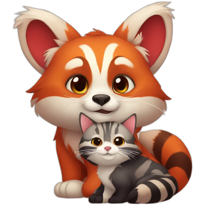 red-panda-cuddles-with-tabby-cat emoji