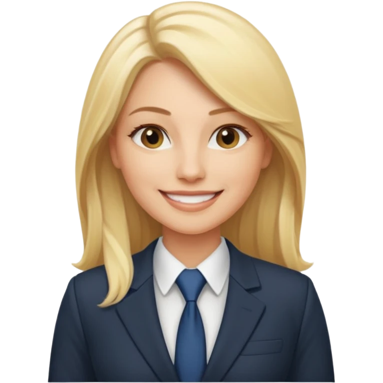 blonde female CEO in her thirties, long hair, smiling, professional attire emoji