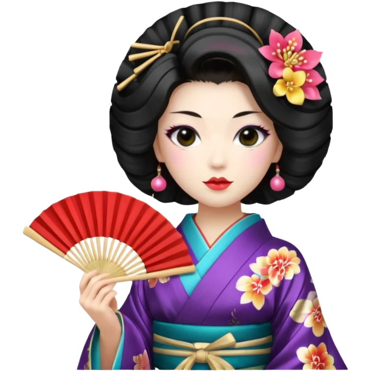 a traditional geisha japanese woman wearing a kinono holding a folding fan elegantly emoji