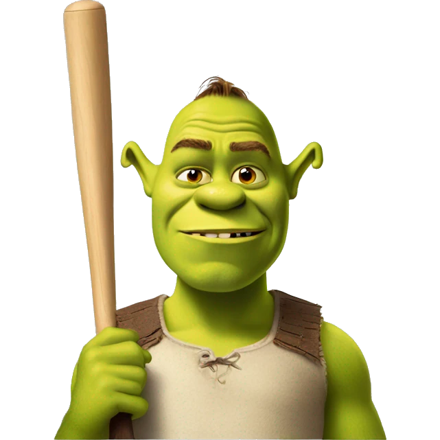 Shrek with a cricket bat emoji