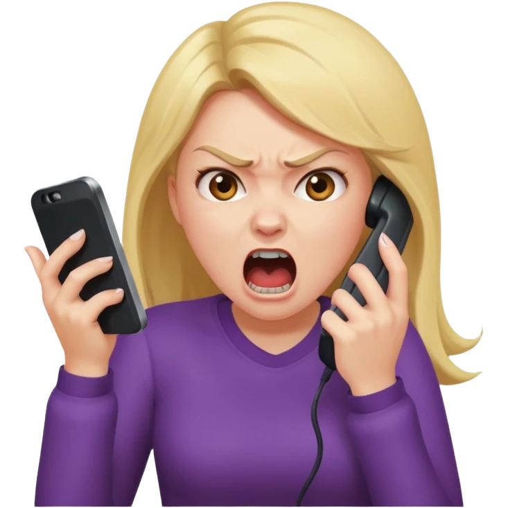 angry girl screaming at a phone, expressive, dynamic pose, clear emotion emoji