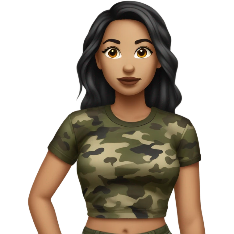 A light skin girl with black hair in a camo crop top emoji