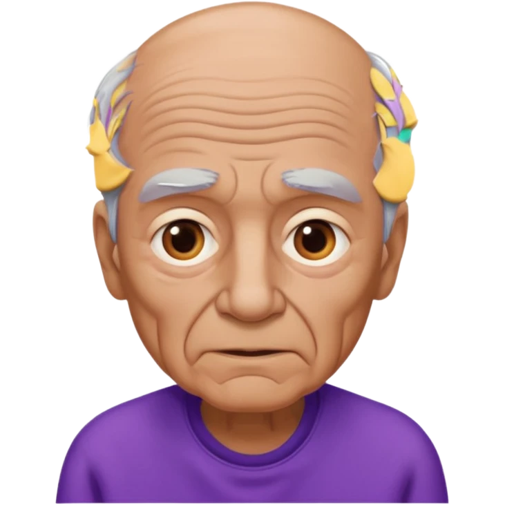 Abuelo hombre con ropa morada, ojos cafés, muchas arrugas emoji