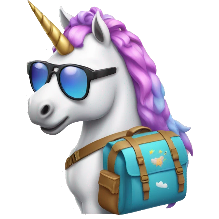 Unicorn wearing sunglasses and backpack emoji
