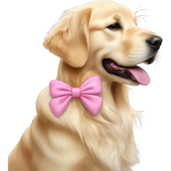 English cream golden retriever with pink bow emoji