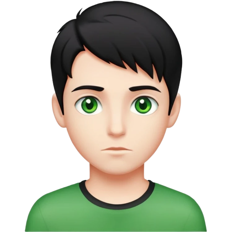 Boy with Green eyes a hair black half red  emoji