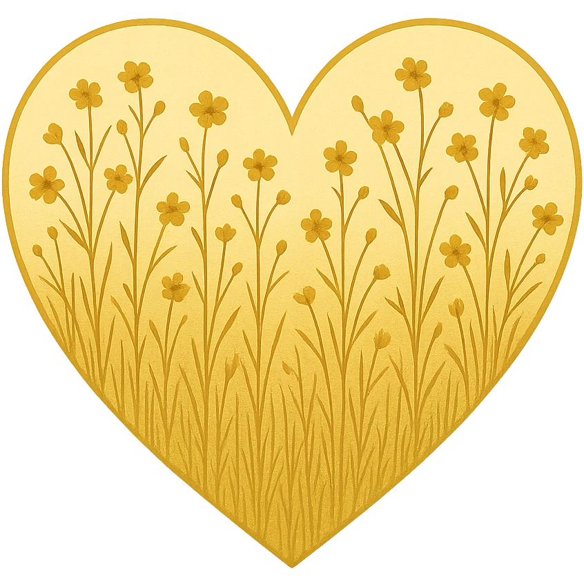 heart with a golden flax field, clean digital illustration emoji