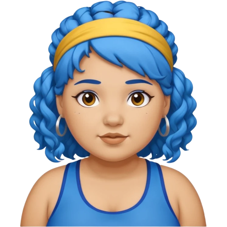 curly fat girl with blue hair and headband, sportsy emoji