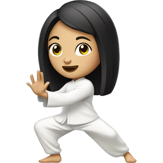 Tai chi girl with black hair and light skin doing a tai chi move emoji