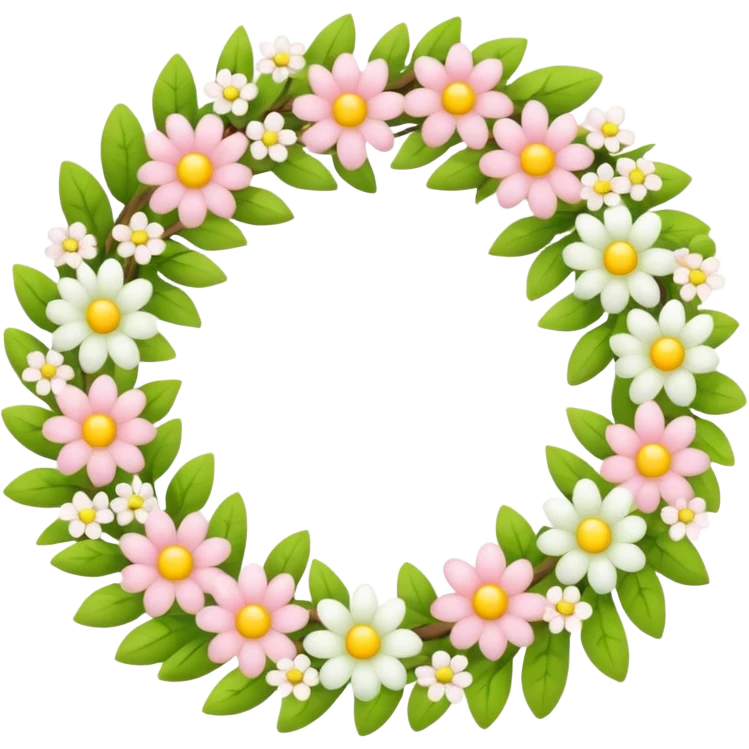 flower wreath with yellow, pink and white and green pastel colors, in a shape of an egg emoji