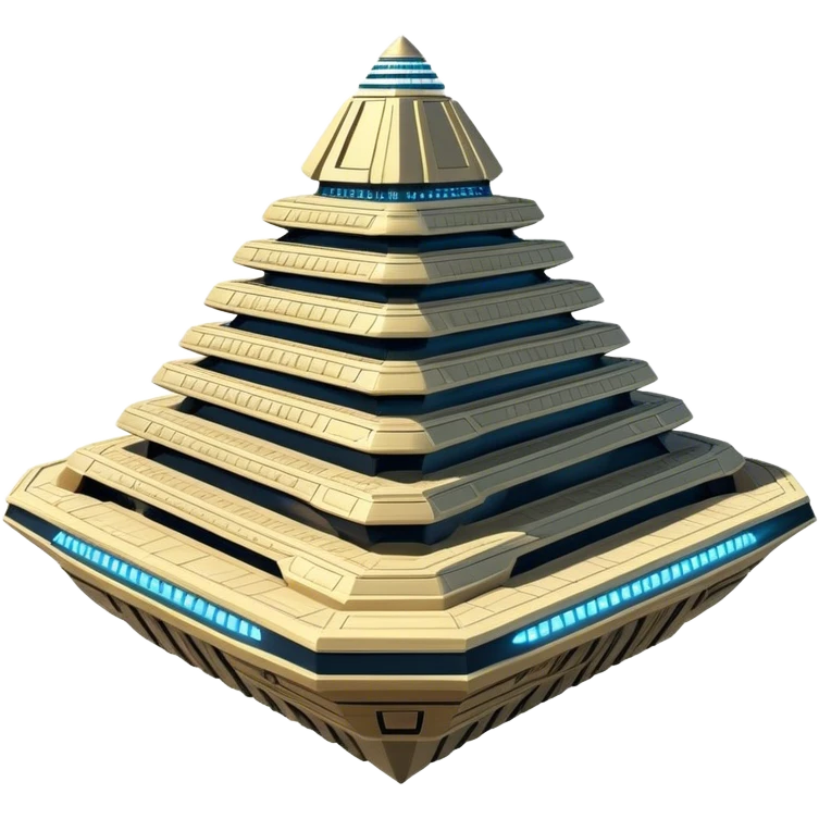 Annunaki spaceship, a massive floating ziggurat-like structure, blending ancient Sumerian aesthetics with high-tech propulsion systems emoji