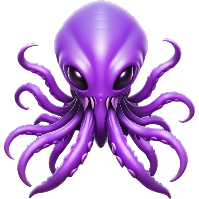 Clash of Clans aesthetic: Cinematic fierce Zerg Alien Emoji, rendered in a 3D vector-style similar to standard emojis with minimal shading and bold, simplified shapes. A compact, isometric, otherworldly creature with insectoid, organic details and subtle, eerie tentacles, softly glowing with a sinister alien charm. Simplified yet unmistakably iconic, highly detailed and consistent, glowing with a soft, spectral radiance and high shine. Stylized with a touch of bio-engineered mischief and a soft glowing outline, capturing the essence of a fearsome extraterrestrial menace with a playful twist! emoji