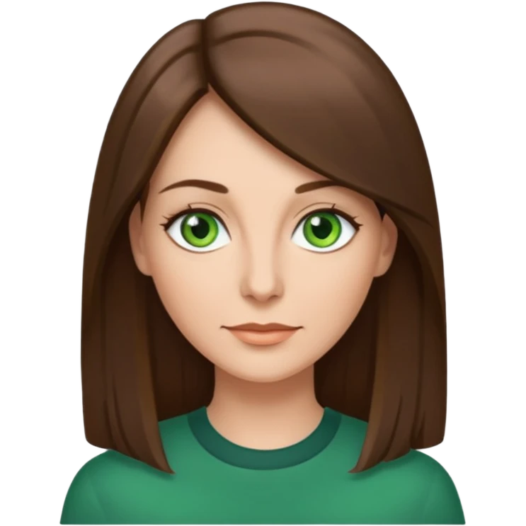 pretty woman in her 40s with green eyes and long straight ash-brown hair  emoji