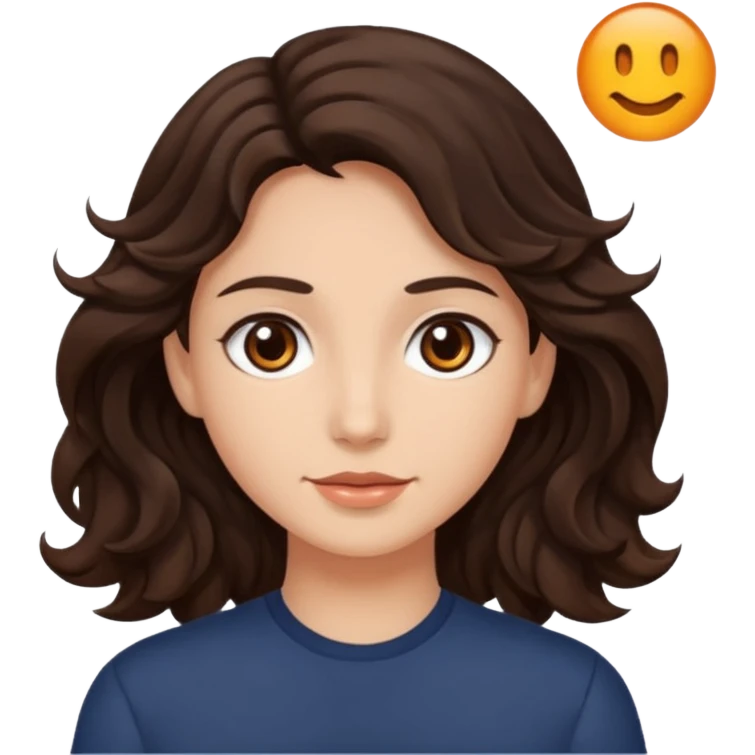 Olhos castanhos, cabelo castanho escuro e ondolado, pele clara emoji