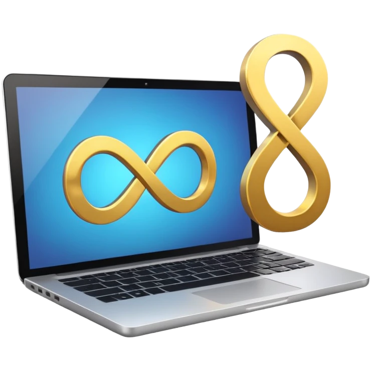 an infinity sign and a laptop with video emoji