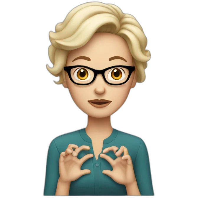 white woman with eyeglasses and two crab hands emoji