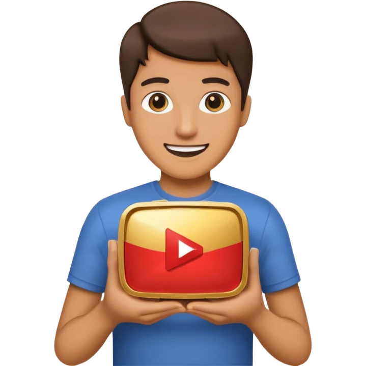 a happy holding youtube golden play button emoji