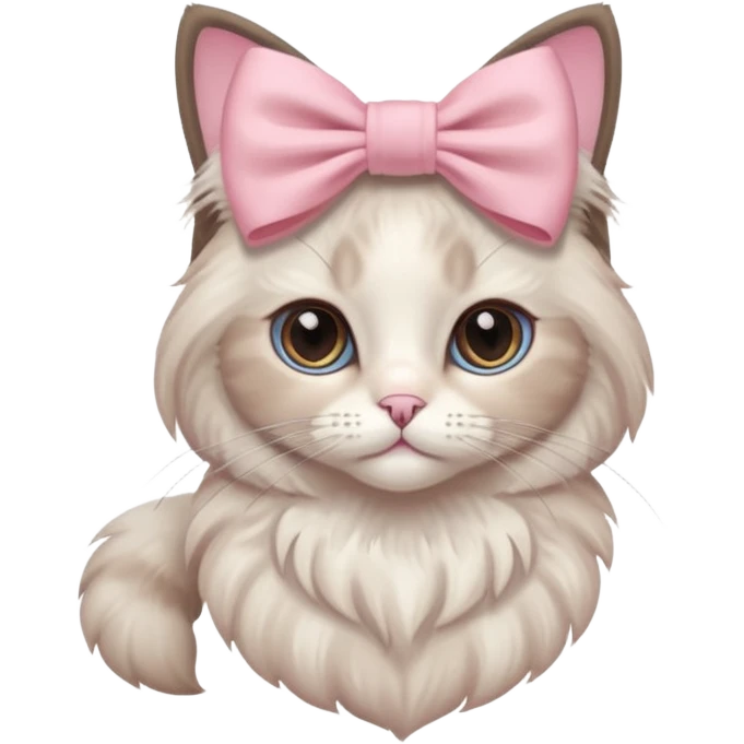 Ragdoll cat wearing light pink coquette bow emoji