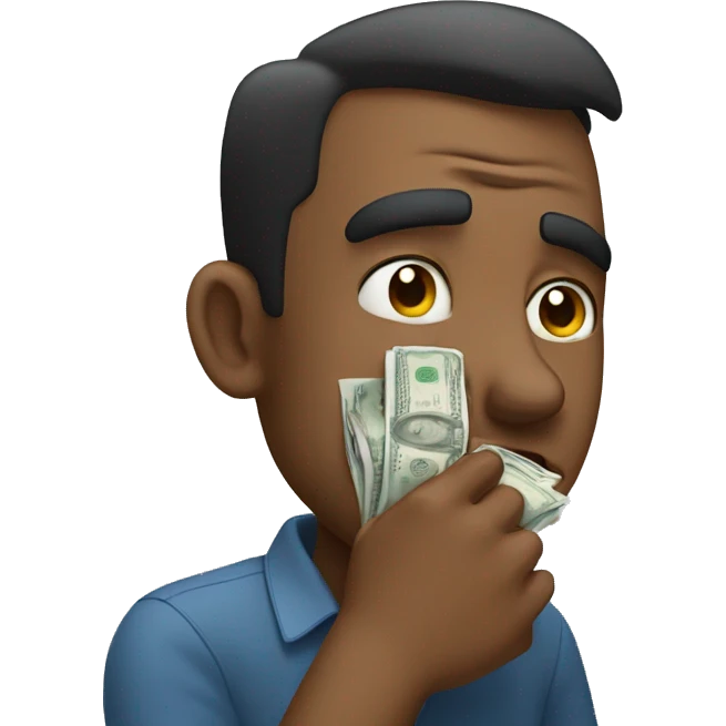 man wipes away tears with money emoji
