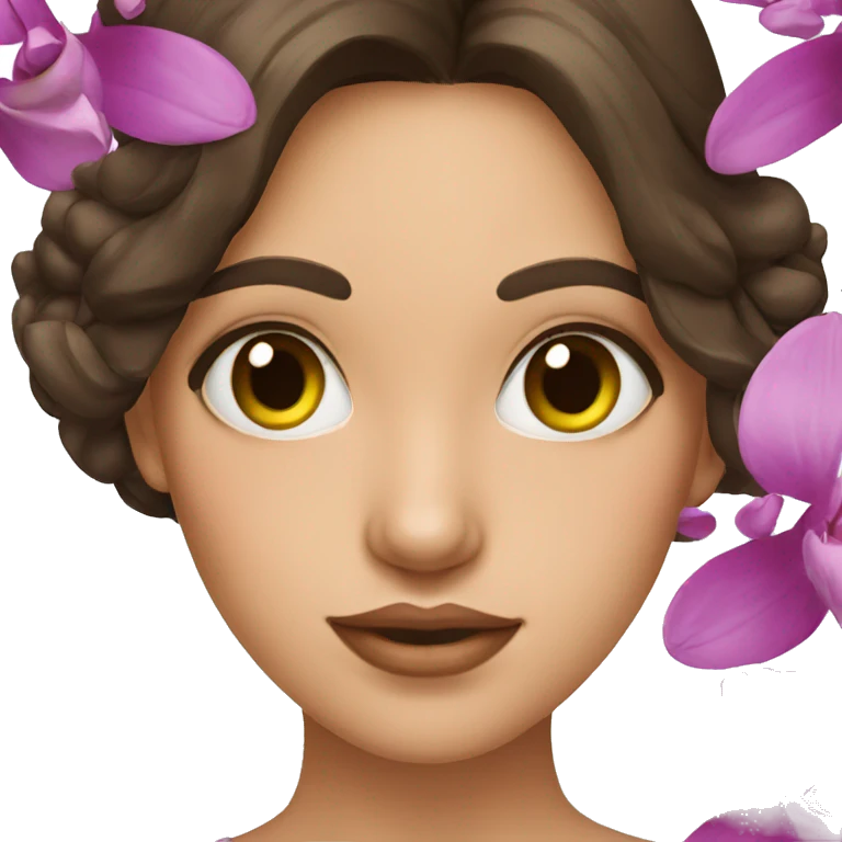 Brunette girl with orchids on her eyes emoji