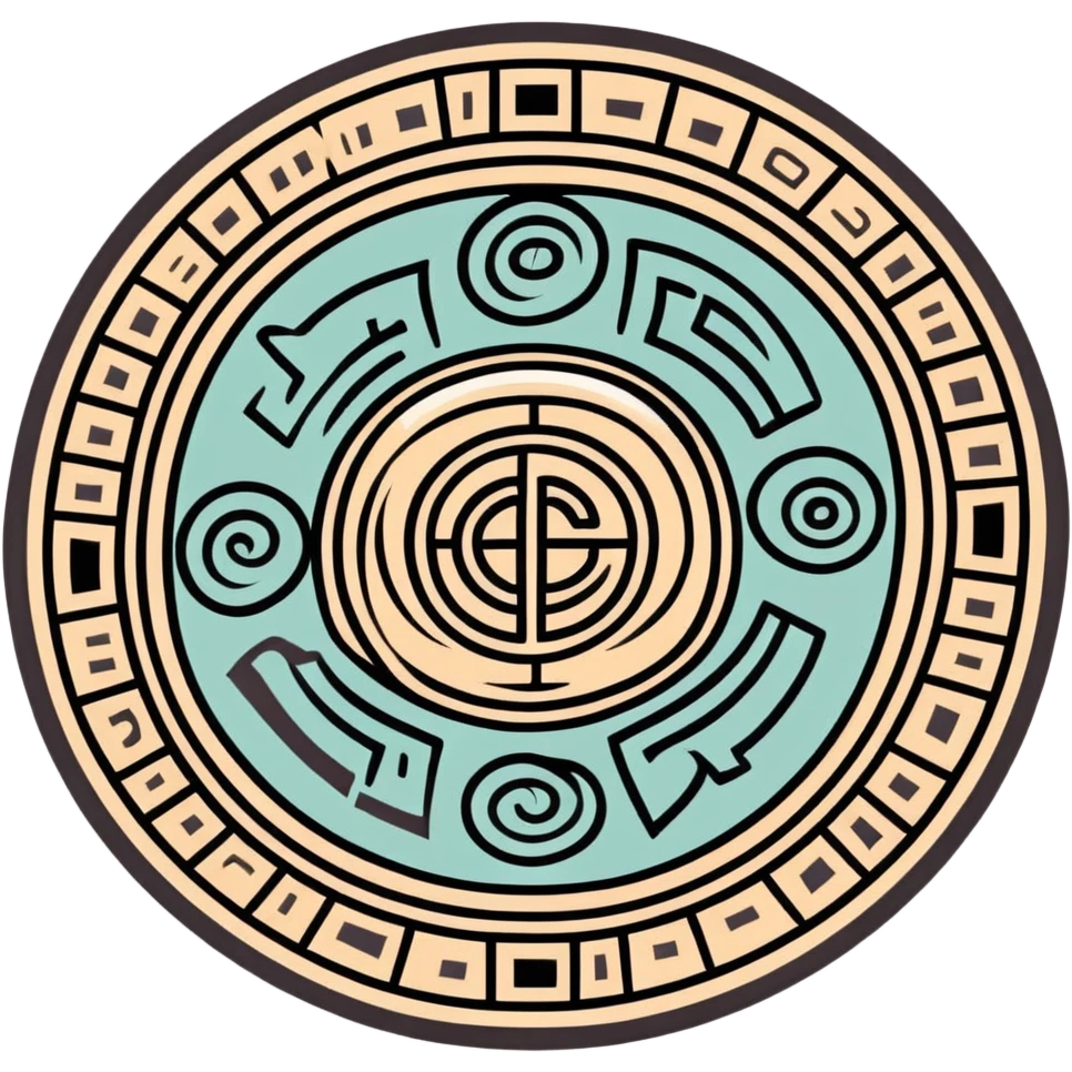 Mayan calendar or stone carving with mail symbol in white and dark green colors emoji