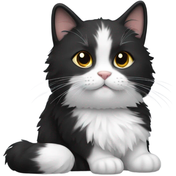 A fluffy black and white cat emoji