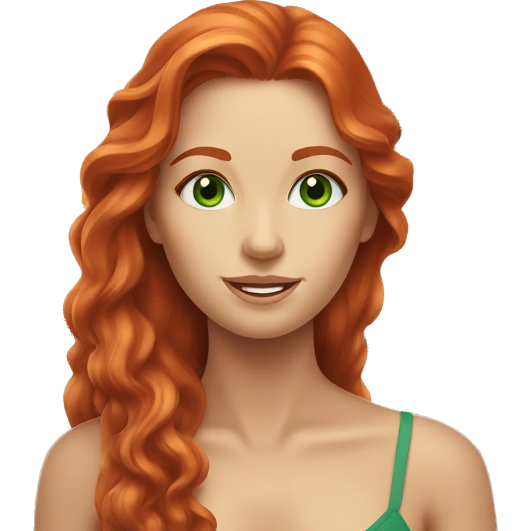 long-haired redhead woman with green eyes, at the beach emoji