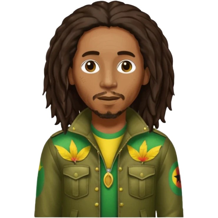 Bob Marley with long dark brown hair, olive sequin outfit emoji