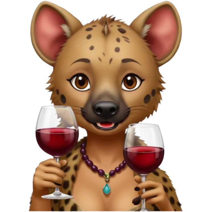 female hyena with glass of wine emoji