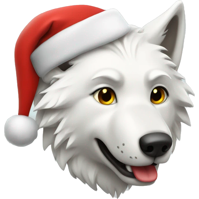 White wolf wearing Santa hat  emoji