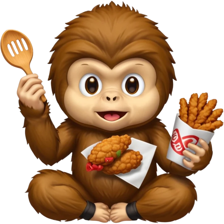 Ninja monkey sitting  eating fried chicken 4 piece  emoji