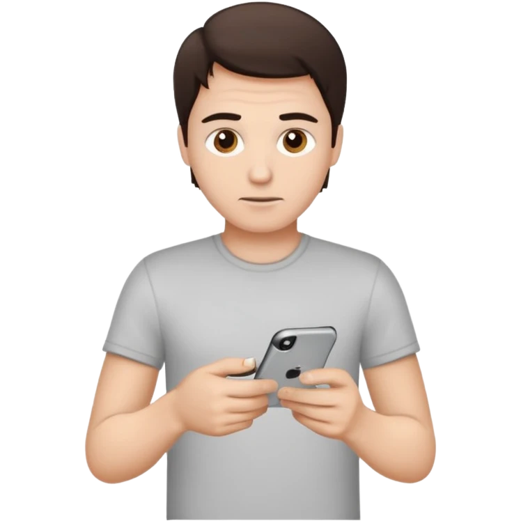 make a white guy with dark brown hair, with a simple white o grey shirt, repairing an iphone, un tecnico emoji