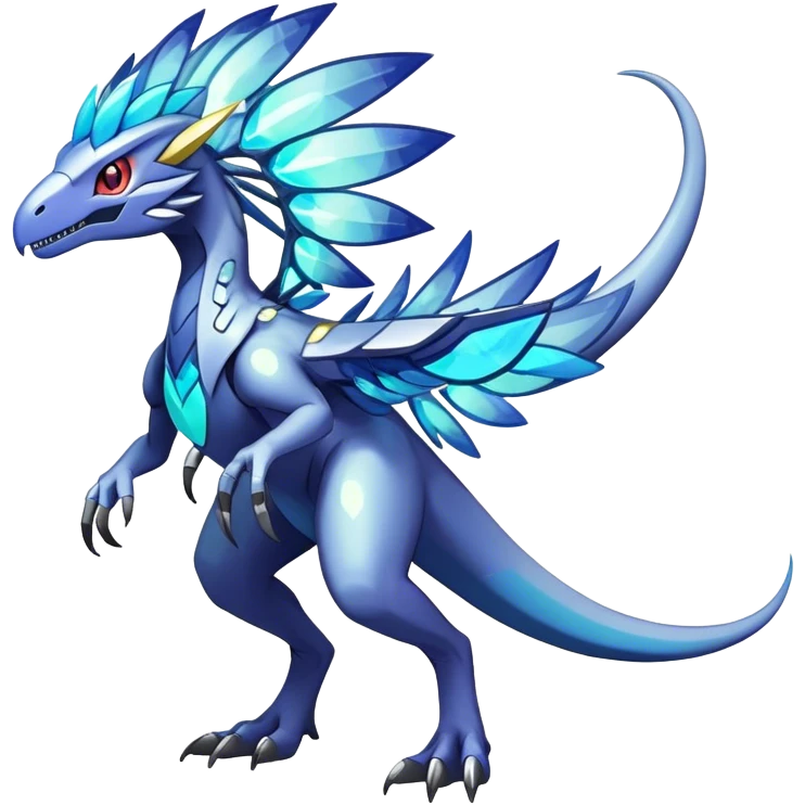 Shiny Futuristic Celestial Magical Ethereal Fakemon-HeadFeathers-Pokemon-Digimon-Spectrobes-Raptor-Dinosaur-fusion, full body emoji