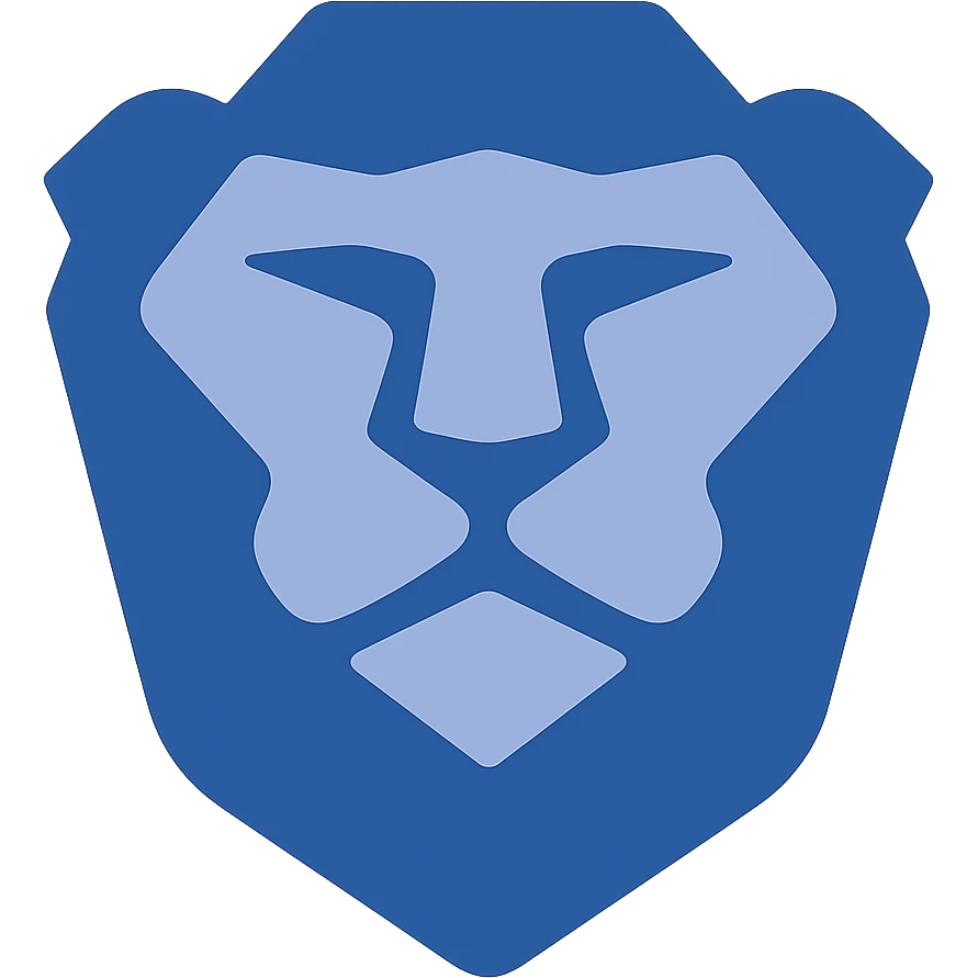 Reimagine the Brave logo in a minimalistic, flat blue style consistent with previous icons. Use almost exclusively shades of blue for the lion's head and shield, with clean, simple lines. Prioritize clarity, recognizability, and consistency with other icons. Fully transparent background, minimal use of other colors. emoji