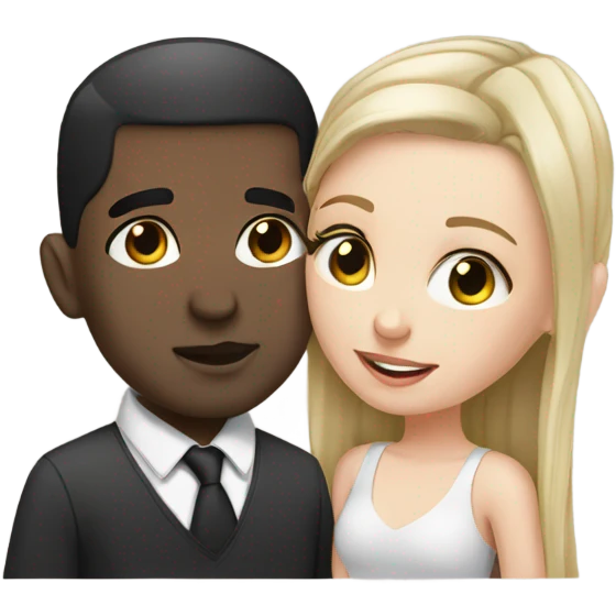 White girl dark hair kissing mixed bald man emoji