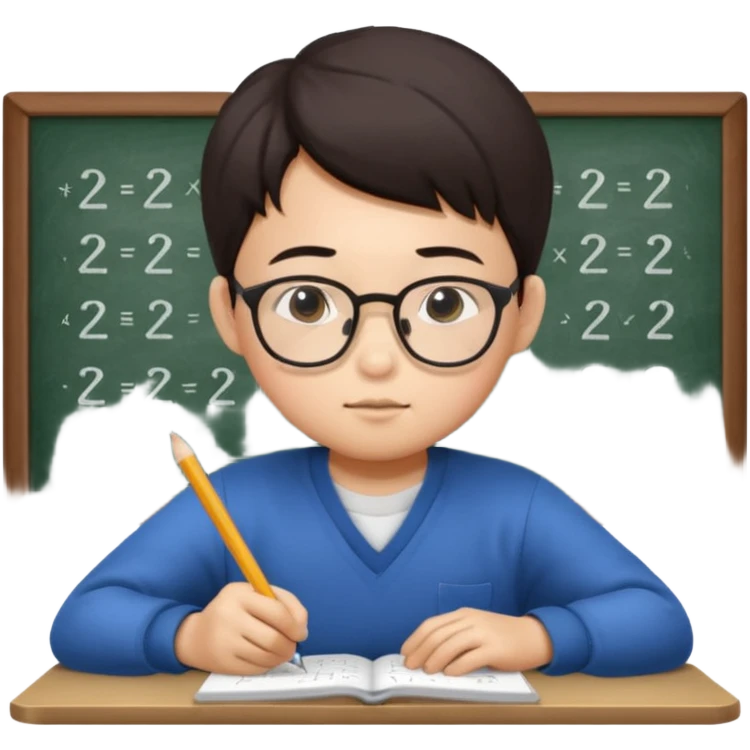 A Asian kid doing his math homework  emoji