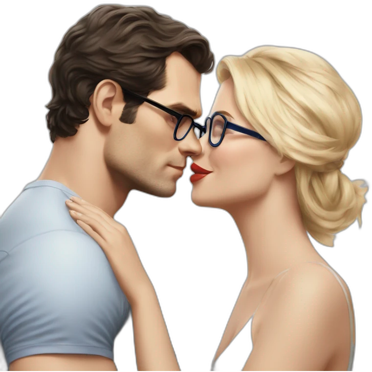 Henry Cavill kissing blond woman wuth glasses, with blue eyes with very very short hair emoji