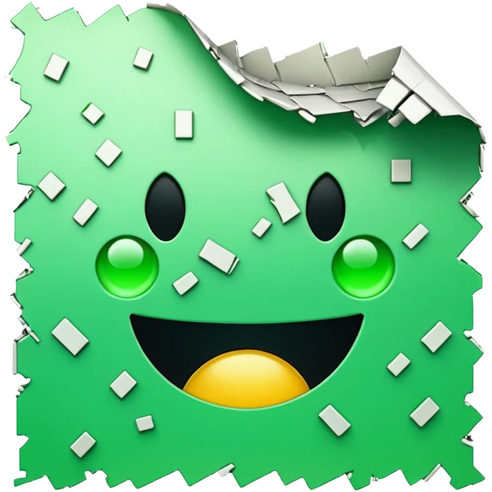 3D render of Corrupted File, digital glitch art aesthetic, data corruption visual, white paper icon torn with green digital artifacts, pixelated distortion, emoji style, isolated on white background --v 6.0. emoji