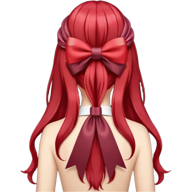 red long hairs with burgundy bow from the back emoji