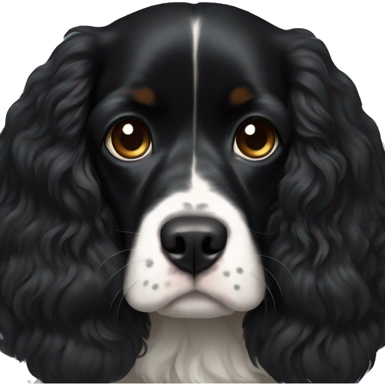 Small completely black king spaniel with black fur on his whole face and white fur on chest emoji