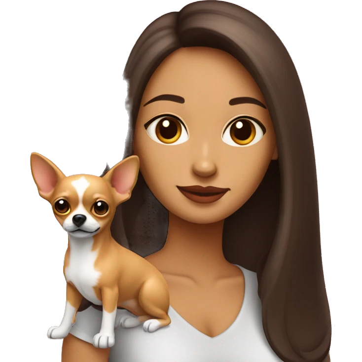 mujer con pelo muy largo rojo y su perro Chihuahua emoji