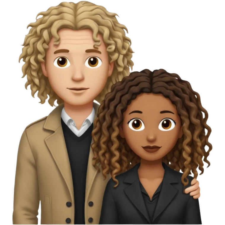 White boyfriend with medium wavy to curly hair with a black girlfriend with shoulder length thin curly dreadlocks emoji